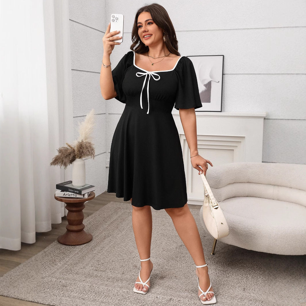 Plus Size Women's Elegant Casual A-Line Midi Dress with Bow