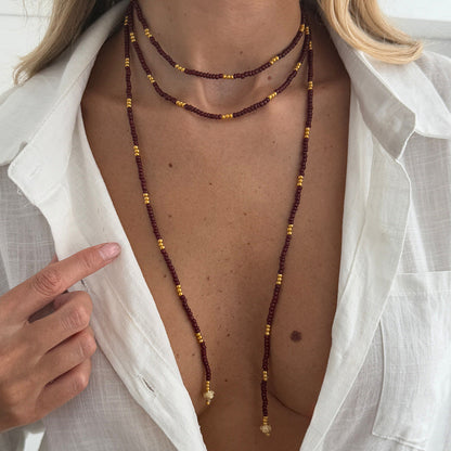 Vintage Inspired Long Beaded Necklace With Faux Pearl Pendant For Layering