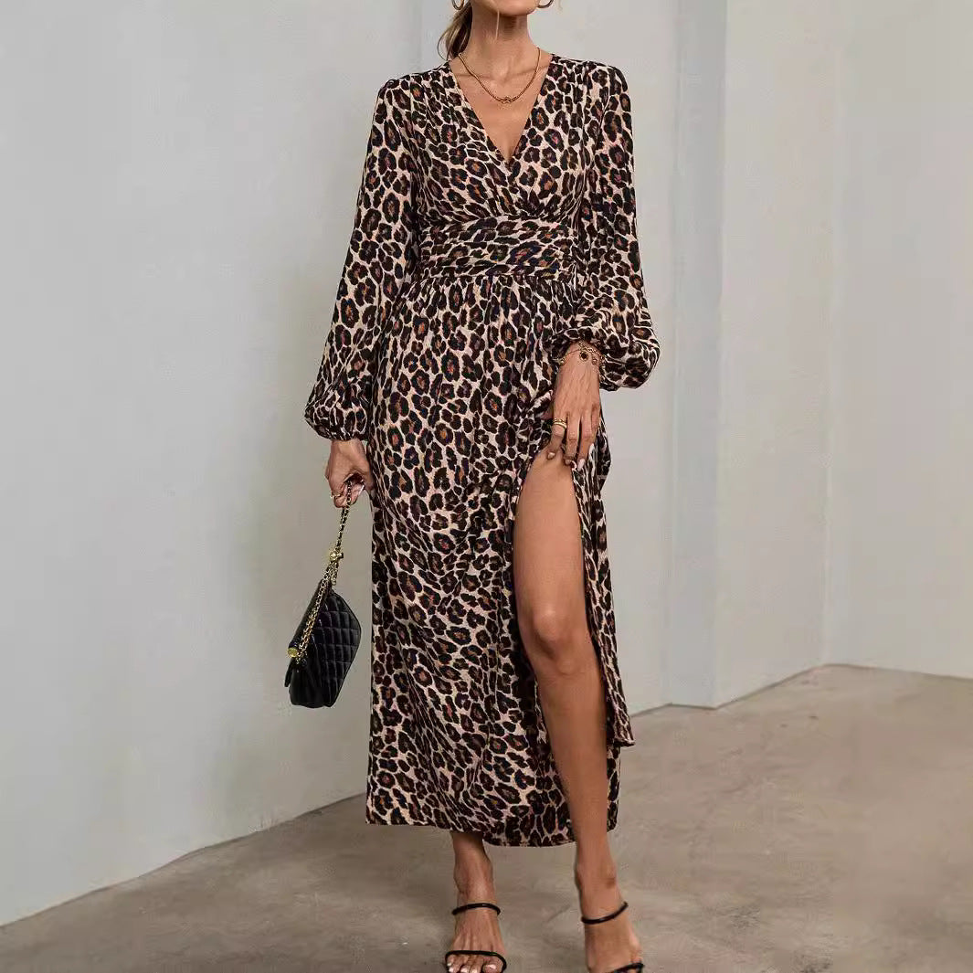 Autumn And Winter New Women'S Lantern Sleeves With High Split Ends Dress