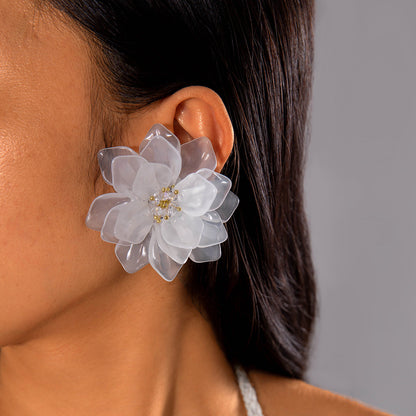 Colorful Resin Flower Petal Earrings Sweet Floral Studs