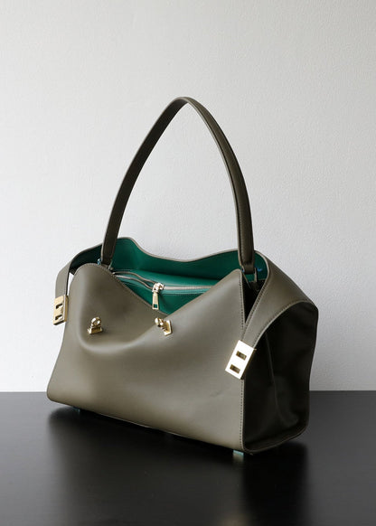 Black Leather Tote Bag with Gold Accents