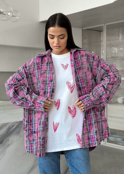 Pink Plaid Oversized Shirt Lightweight Cotton