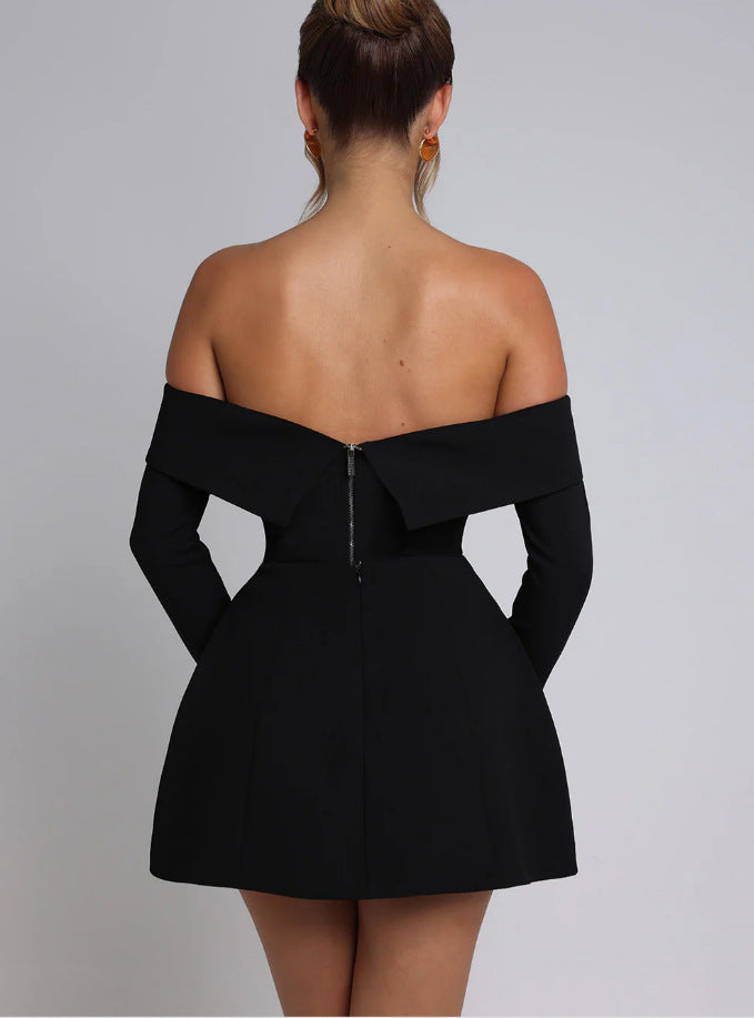 Off Shoulder Mini Flare Dress with Long Sleeves