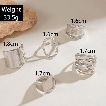 Geometric Metal Lava Line Open Ring Set - 4 Pieces