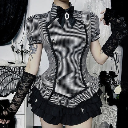 Gothic College Style Short Sleeve Shirt Dark Aesthetic
