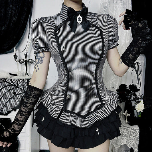 Gothic College Style Short Sleeve Shirt Dark Aesthetic