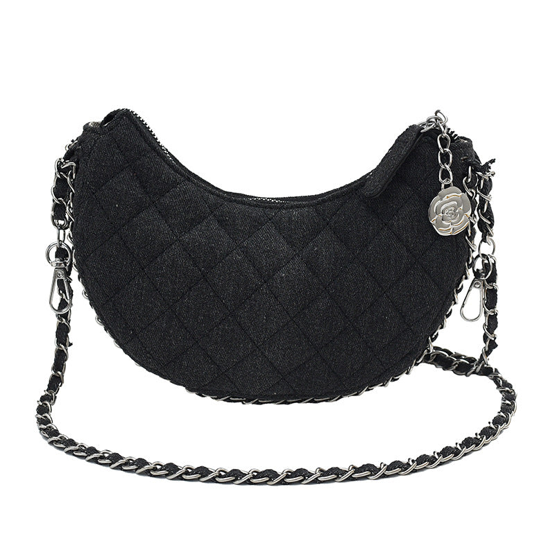 Fashionable Women's Denim Quilted Crossbody Bag