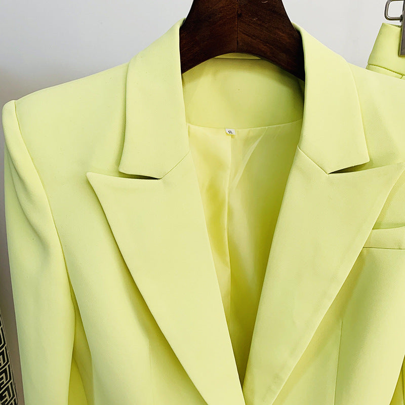 Fashionable Blazer And Flare Pant Set In Soft Yellow
