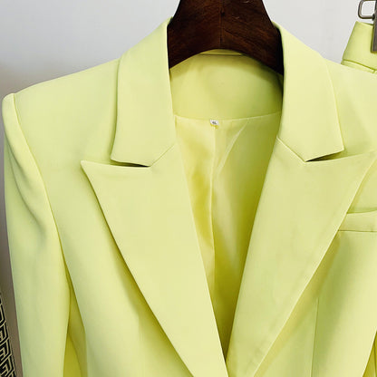 Fashionable Blazer And Flare Pant Set In Soft Yellow