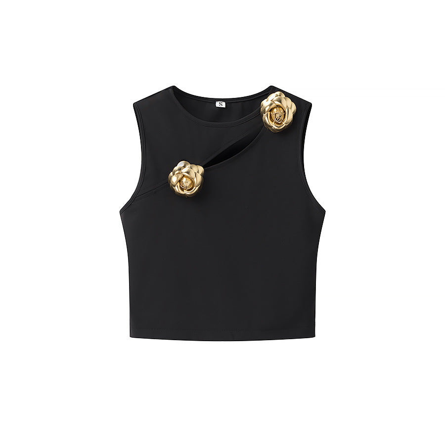 Two-Piece Fashion Rose Black Knitted Sets