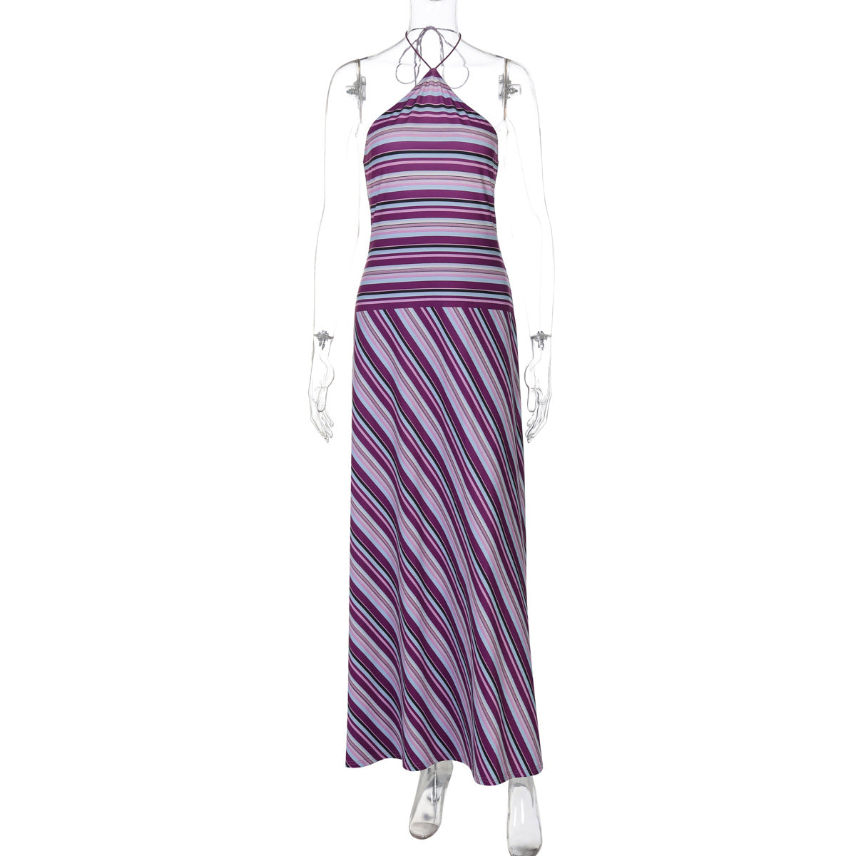 Colorful Striped Backless Maxi Dress