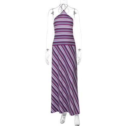 Colorful Striped Backless Maxi Dress