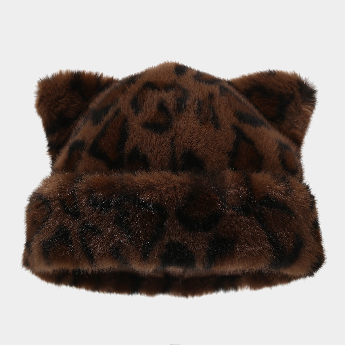 Retro Fluffy Leopard Cat Ears Warm Beanie Cap