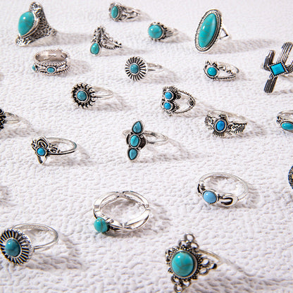 Vintage Geometric Turquoise Ring Set Alloy Fashion Jewelry