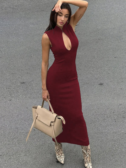 French Hollow Knit Bodycon Dress Elegant Style