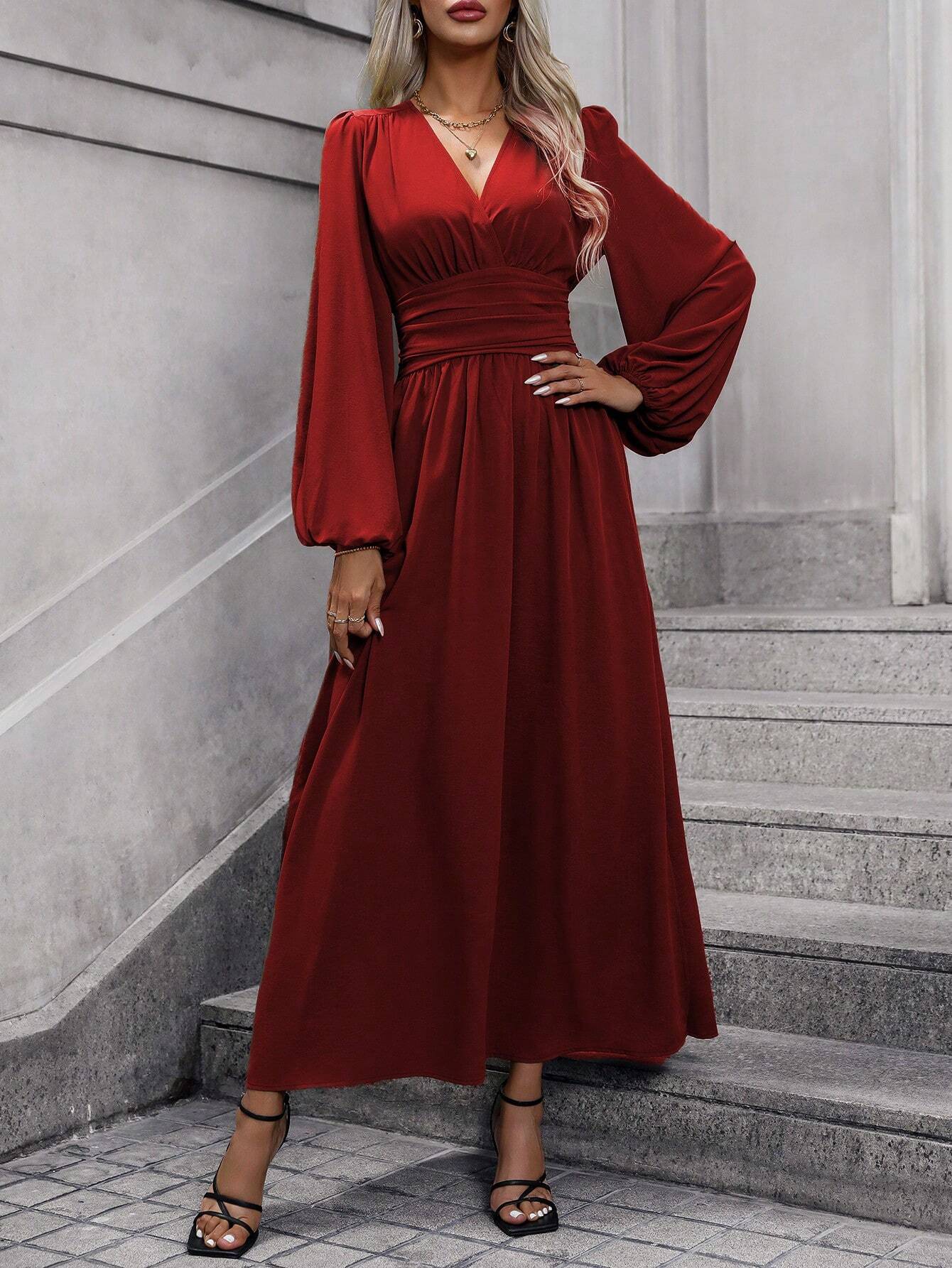 Autumn And Winter New Women'S Lantern Sleeves With High Split Ends Dress
