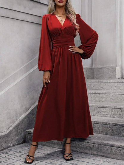 Autumn And Winter New Women'S Lantern Sleeves With High Split Ends Dress