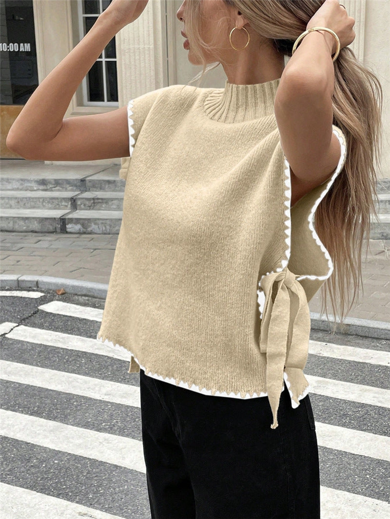 Simple Sleeveless Bow Tie Side Knit Sweater Vest
