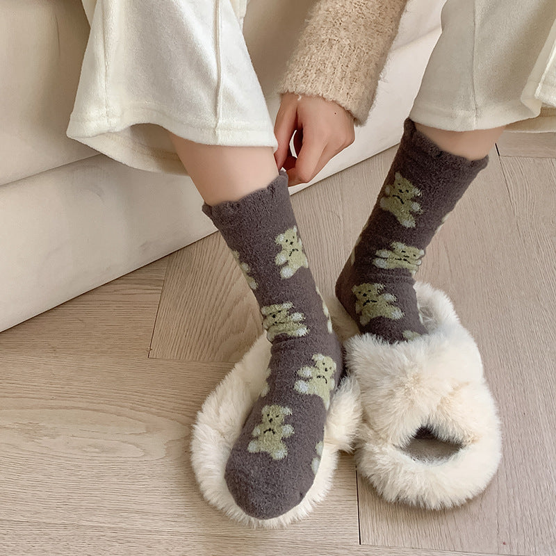 Rufia - Bear Coral Fleece Thickened Winter Socks
