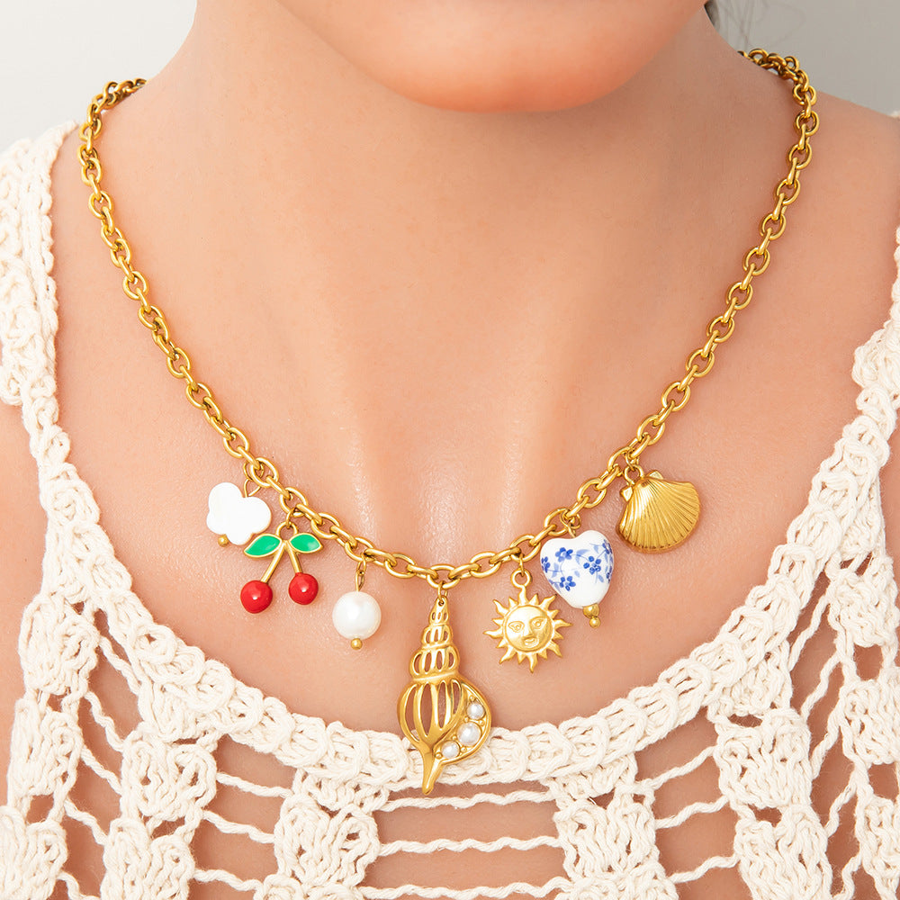 Handmade DIY Blue Starfish Pendant Necklace Fashionable Jewelry
