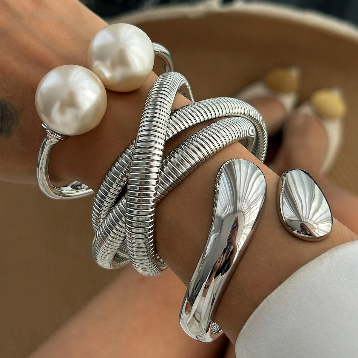 Stackable Geometric Waterdrop Alloy Bracelets Set