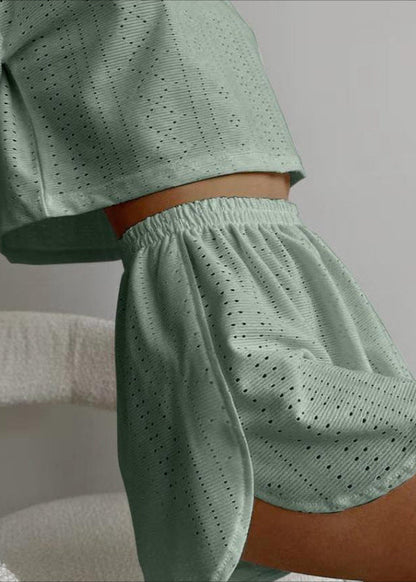 Eyelet Cotton Lounge Set Relaxed Fit Two Piece