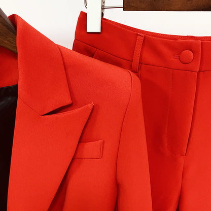 Double Button Blazer & Flare Pants Set