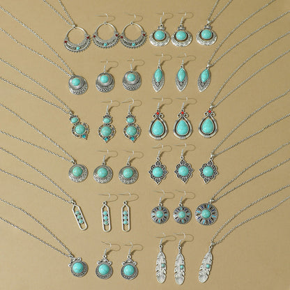 Bohemian Geometric Earrings and Necklace Set with Turquoise Accents