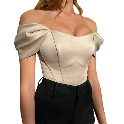 Fishbone Corset Strapless Satin Top for Women