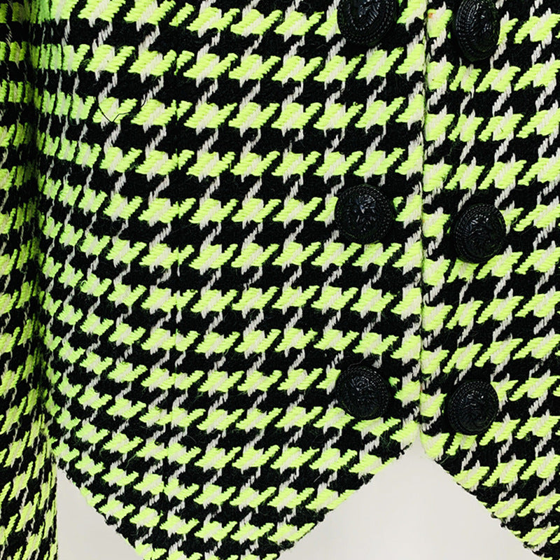Fluorescent Green Houndstooth Jacket with Logo Embellishments