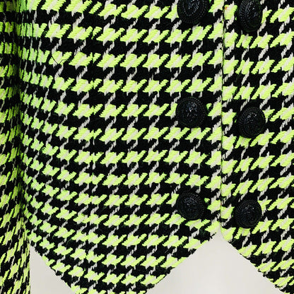 Fluorescent Green Houndstooth Jacket with Logo Embellishments