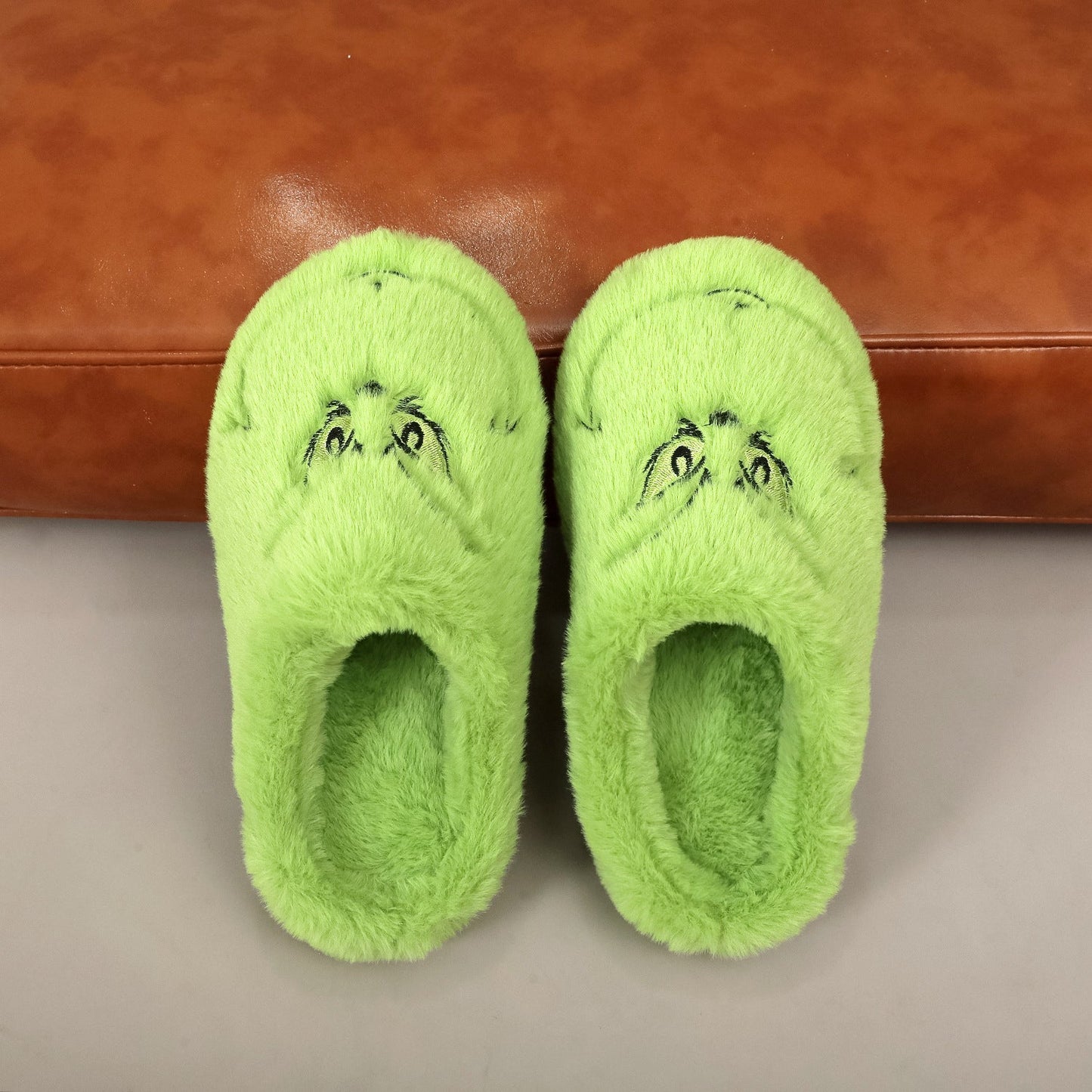 Funny Green Fuzzy Fur Warm Winter Slippers