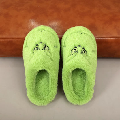 Funny Green Fuzzy Fur Warm Winter Slippers