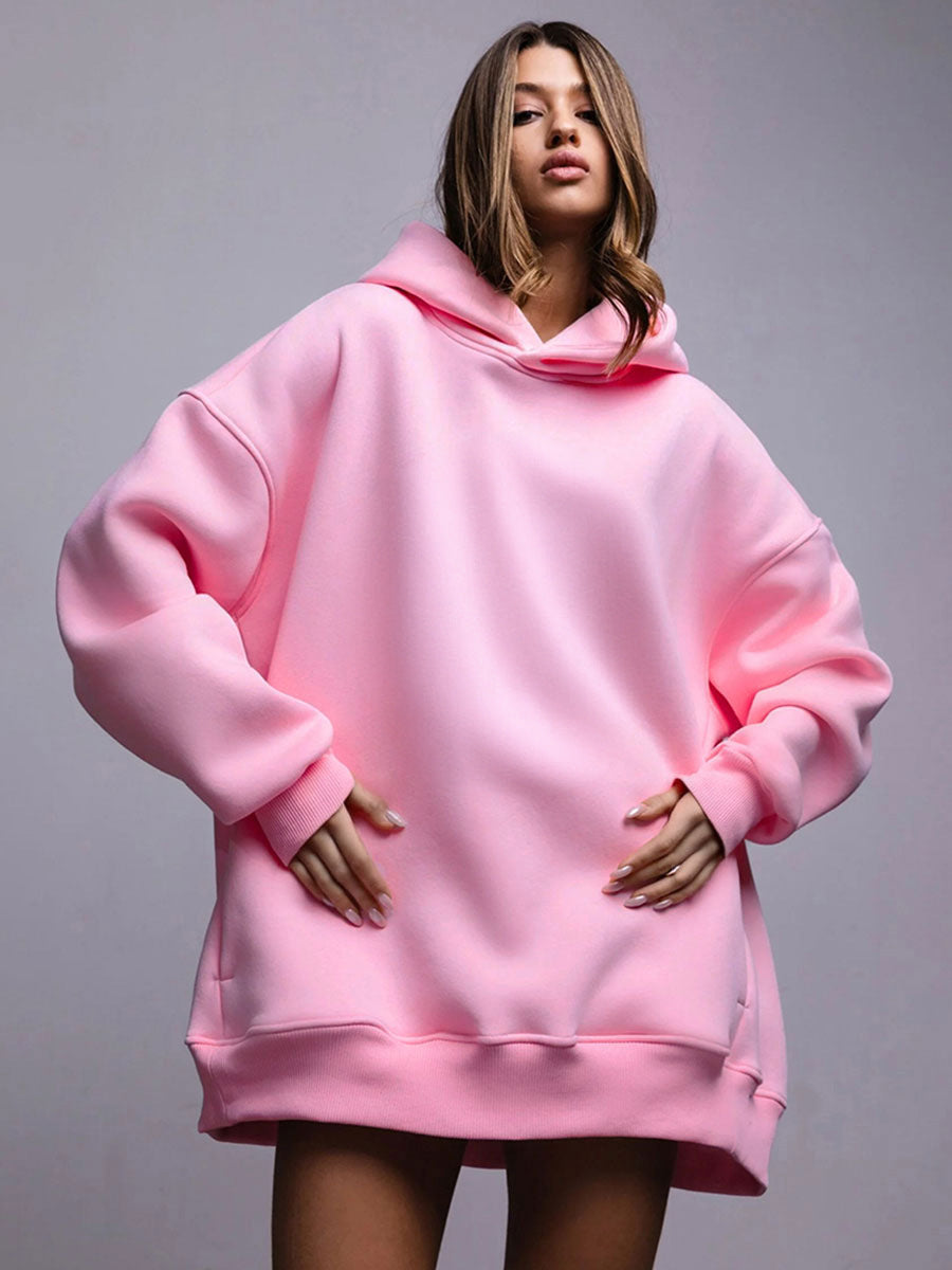 Solid Color Hooded Sweatshirt Casual Loose Fit