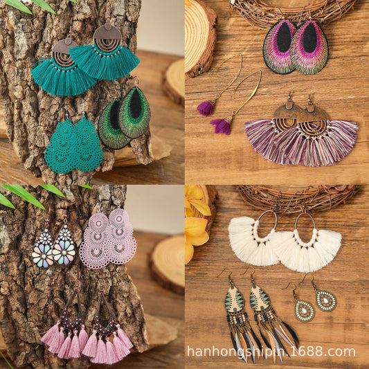 Colorful Bohemian Tassel Earrings Handmade Zinc Alloy Jewelry