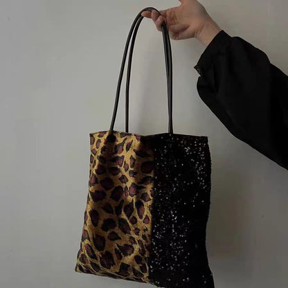 Retro Leopard Print Sequins Shoulder Bag