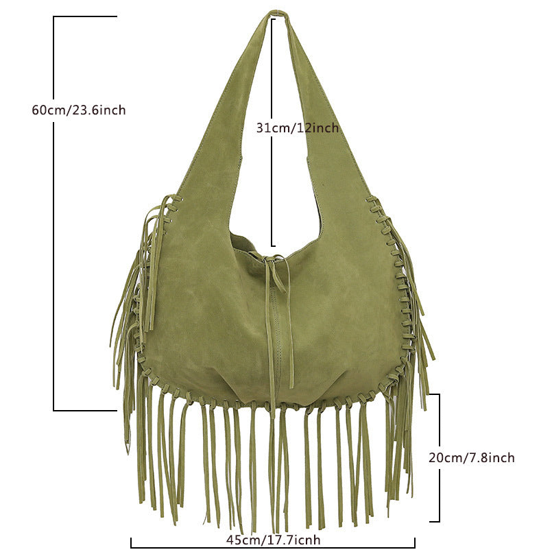 Retro Tassel Hobo Velvet Shoulder Bag