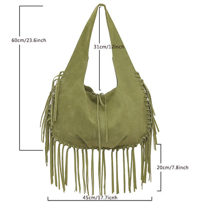 Retro Tassel Hobo Velvet Shoulder Bag