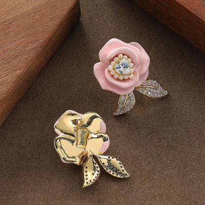 Elegant Rose Flower Stud Earrings With Zirconia - Stylish Floral Accessories