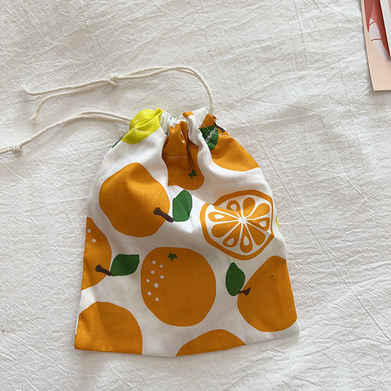 Mini Cotton Drawstring Makeup Pouch Cute Floral Travel Bag