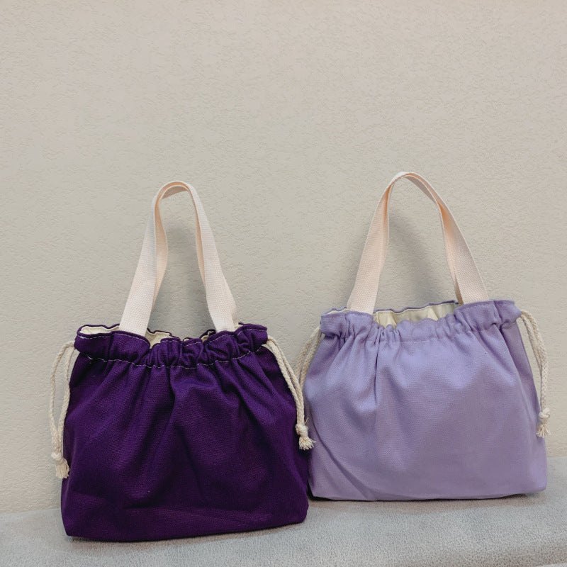 Plain Minimalist Japanese Bento Bag Canvas Drawstring Tote