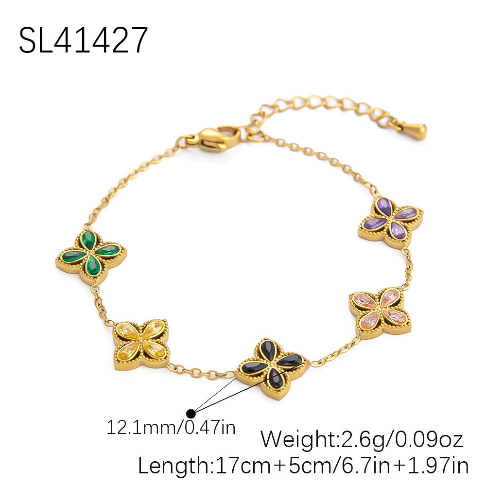 4-Leaf Clover Stainless Steel Bracelet 18K Gold Plated Women's Jewelry