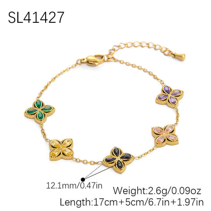 4-Leaf Clover Stainless Steel Bracelet 18K Gold Plated Women's Jewelry