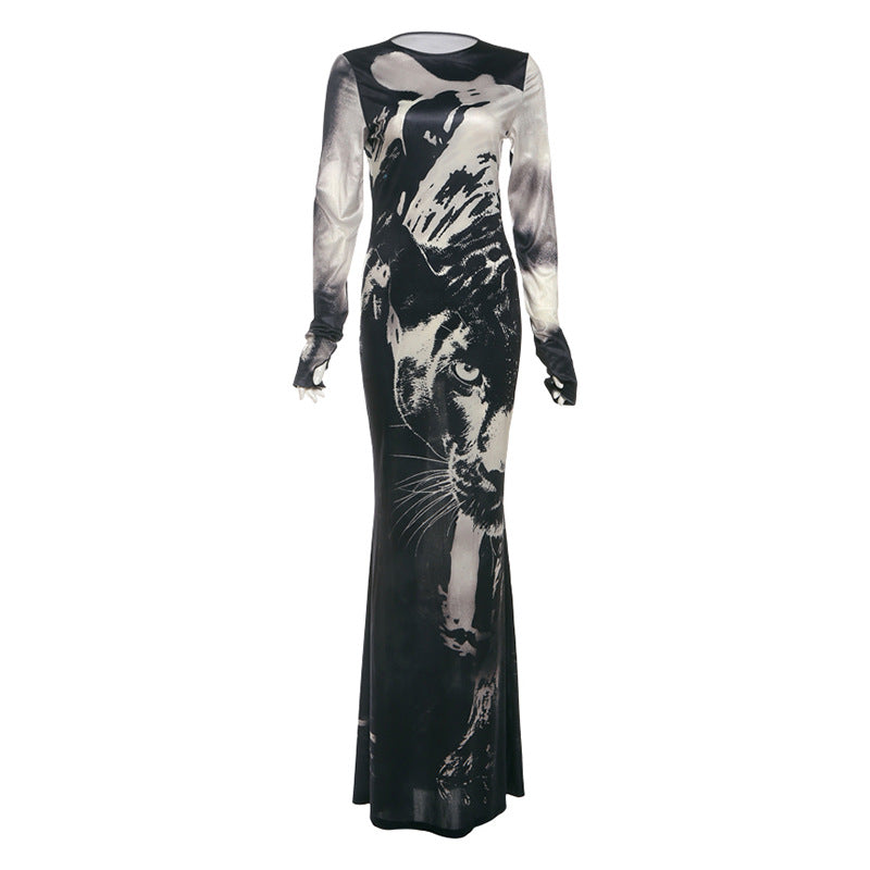 Elegant High-Waisted Bodycon Dress With Animal Print