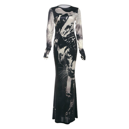 Elegant High-Waisted Bodycon Dress With Animal Print