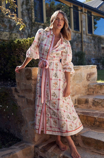 Floral Long Maxi Dress Elegant Casual Linen With Belt