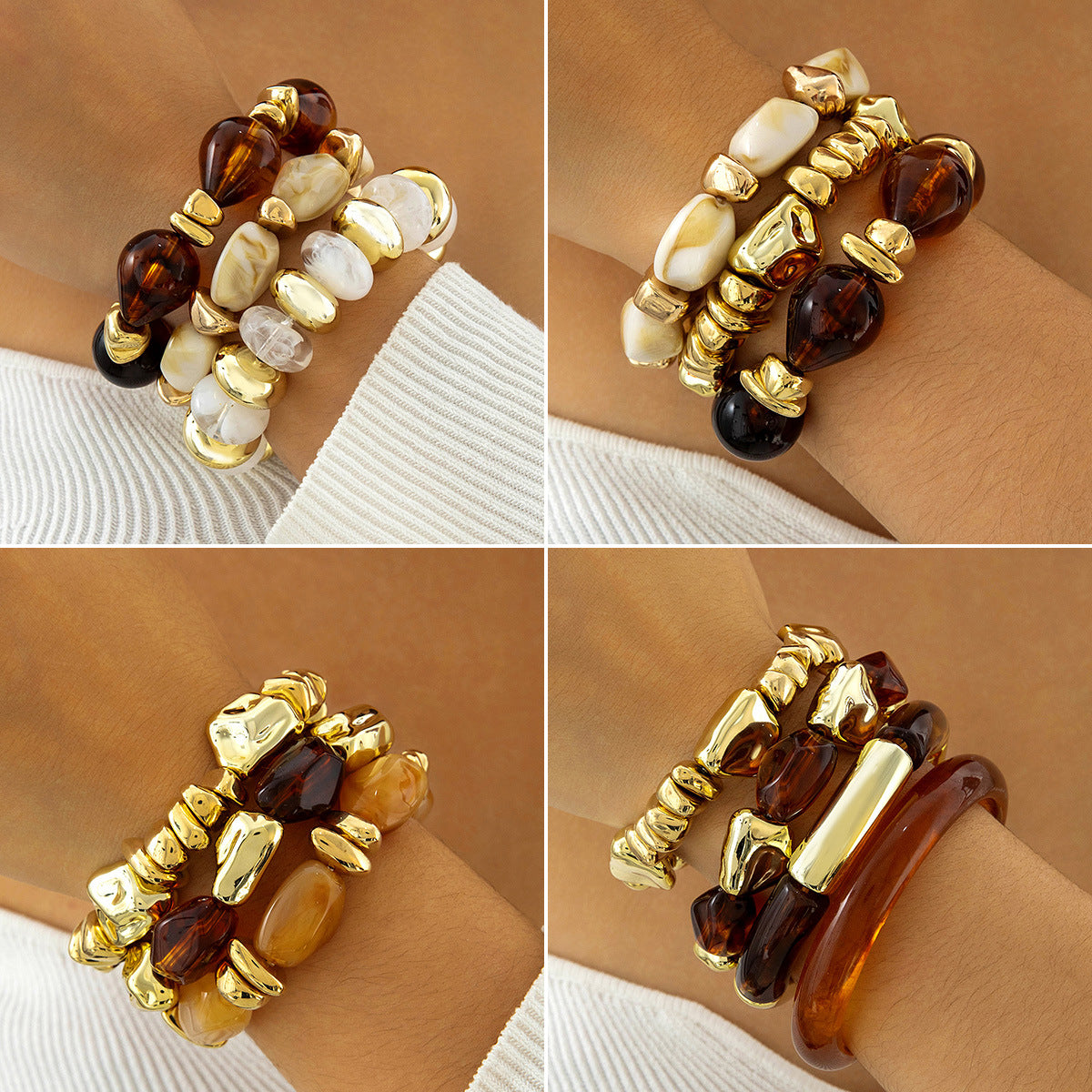 Exaggerated Acrylic Bead Bracelet Set Colorful Retro Jewelry