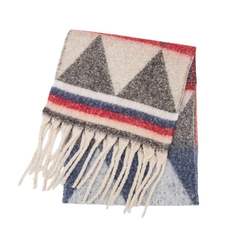 Winter Cozy Tassel Color Block Warm Scarf