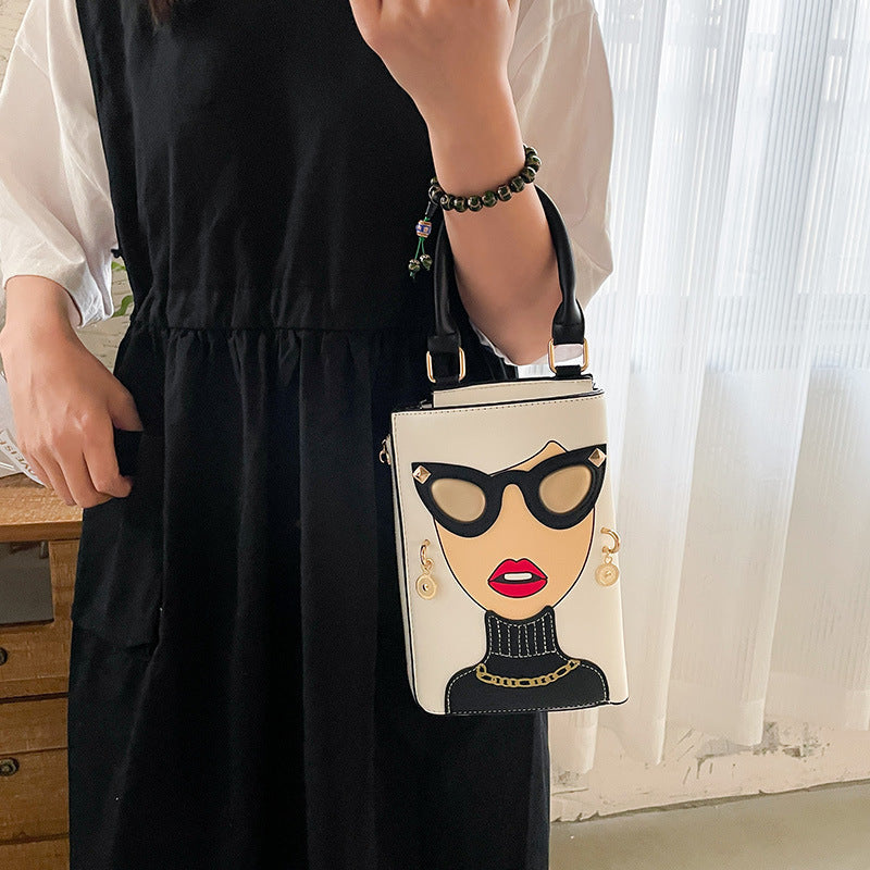 Creative Fun Face Studded Sunglasses Color Block Crossbody Bag