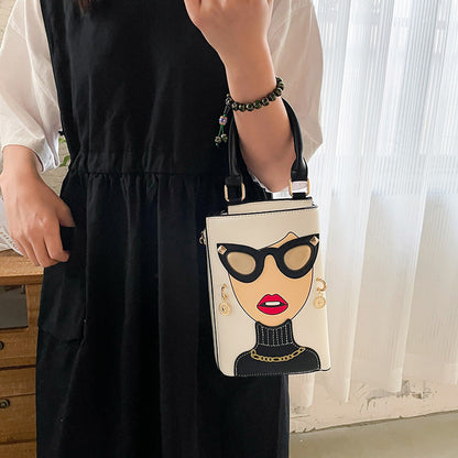 Creative Fun Face Studded Sunglasses Color Block Crossbody Bag
